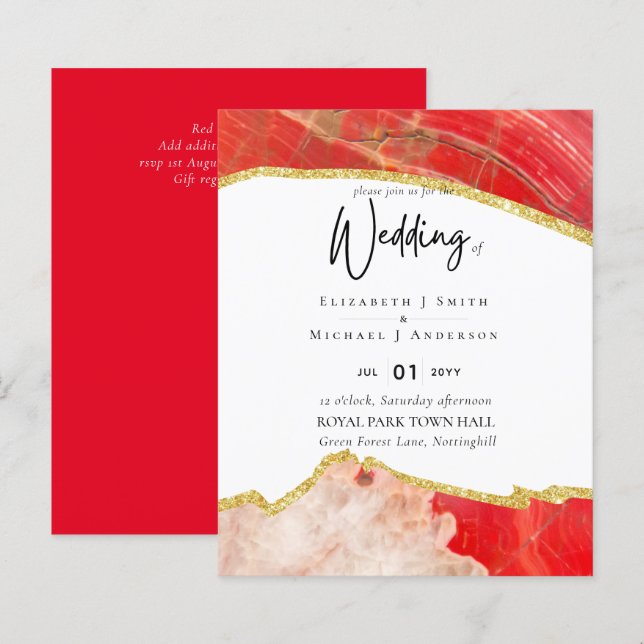 Lámina Sublime Red Gold Agate Wedding INVITA PRESUPUESTO (Anverso / Reverso)