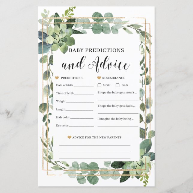 Lámina Suculentas predicciones para el bebé y consejos pa (Anverso)