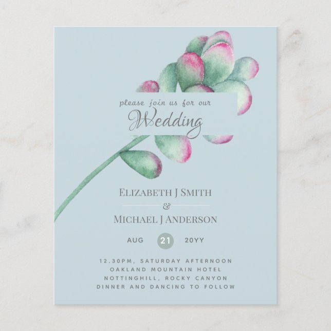 Lámina Suculentas Rosa Rubor Verde Menta Boda Presupuesto (Anverso)