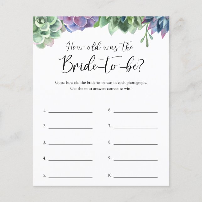 Lámina Suculento Cuán Viejo Era El Juego De La Novia (Anverso)