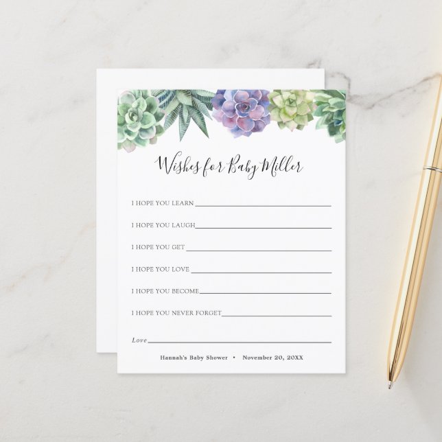 Lámina Suculentos deseos de Baby Shower para el bebé (Anverso/Reverso In Situ)