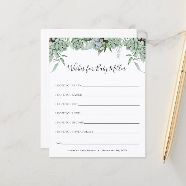 Lámina Suculentos y eucaliptos deseos para el bebé (Anverso/Reverso In Situ)