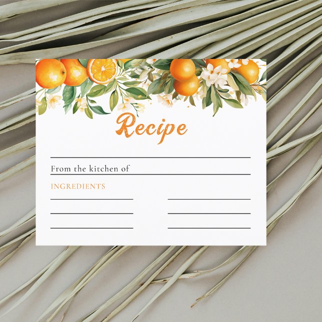 Lámina Summer Floral Orange Bridal Shower Recipie Card (Subido por el creador)