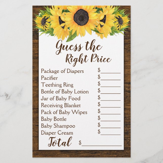 Lámina Sunflower 2 juegos de ducha Adivinar Precio y Comi (Anverso)