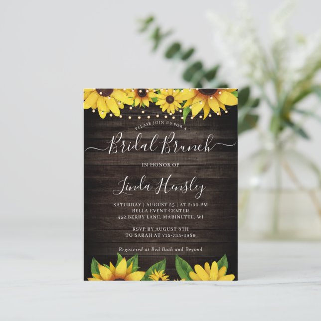 Lámina Sunflower Barn Wood String enciende Bridal Brunch (Anverso de pie)