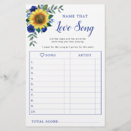 Lámina Sunflower Blue Floral Bridal Shower Love Song Game