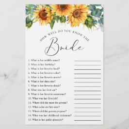 Lámina Sunflower Bridal Bridal Shower Game