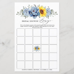 Lámina Sunflower Dusty Blue Slate Bridal Shower Bingo