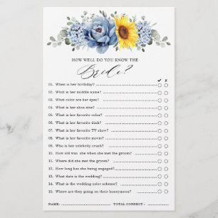 Lámina Sunflower Dusty Blue Slate Bridal Shower Game