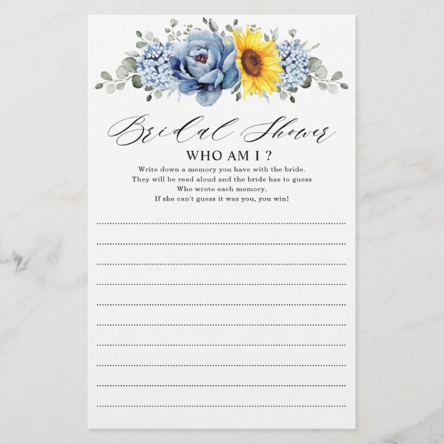 Lámina Sunflower Dusty Blue Slate Peony Quién Soy Yo Jueg (Anverso)