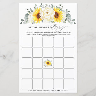 Lámina Sunflower Ivory Peony Floral Bridal Shower Bingo