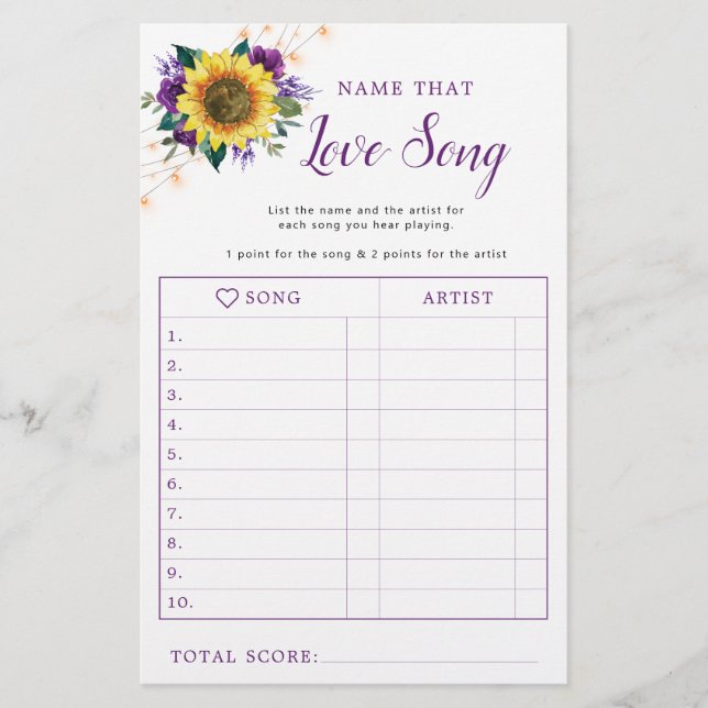 Lámina Sunflower Purple Lights Brilla Shower Song Game (Anverso)