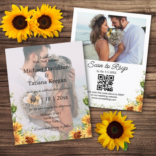 Lámina sunflower qr código 2 fotos invitación a la boda (Subido por el creador)