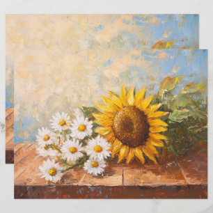 Lámina Sunflowers and Daisies Painting Scrapbook Paper