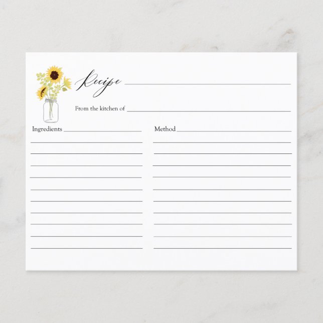 Lámina Sunflowers en Mason Jar Bridal Shower Recipe Card (Anverso)