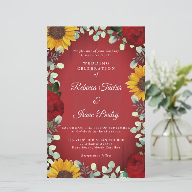 Lámina Sunflowers Eucalyptus Red Rose Wood Budget Boda (Anverso de pie)