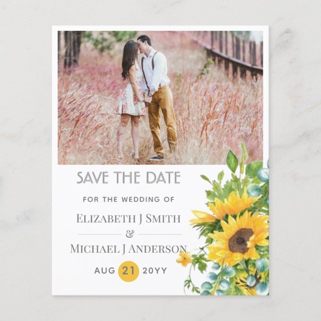 Lámina Sunflowers Eucalyptus Save Date Wedding Invitación (Anverso)