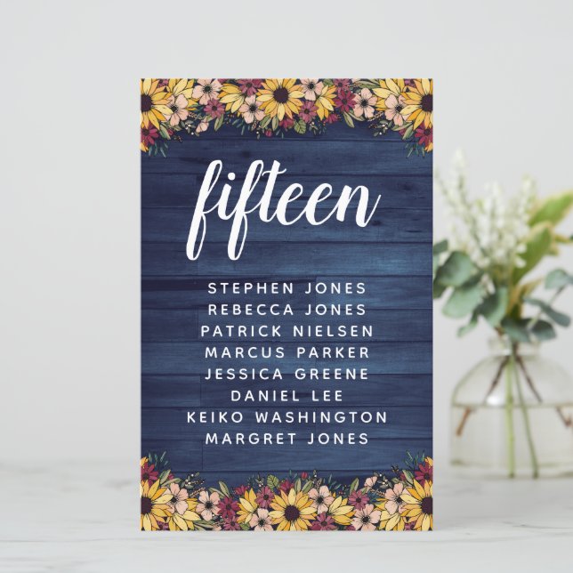 Lámina Sunflowers Wood Table Número de Invitado Nombre Pr (Anverso de pie)