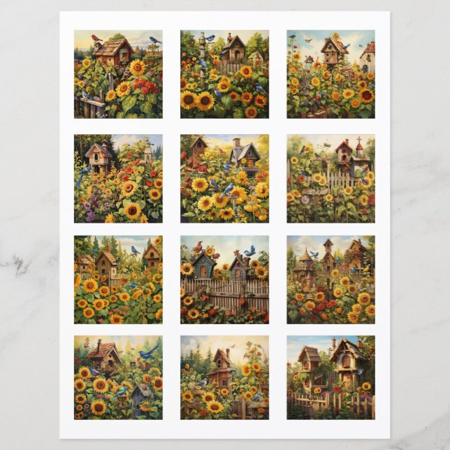 Lámina Sunflowers y Bird House Garden 1 (Anverso)