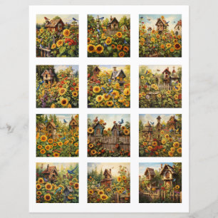Lámina Sunflowers y Bird House Garden 1