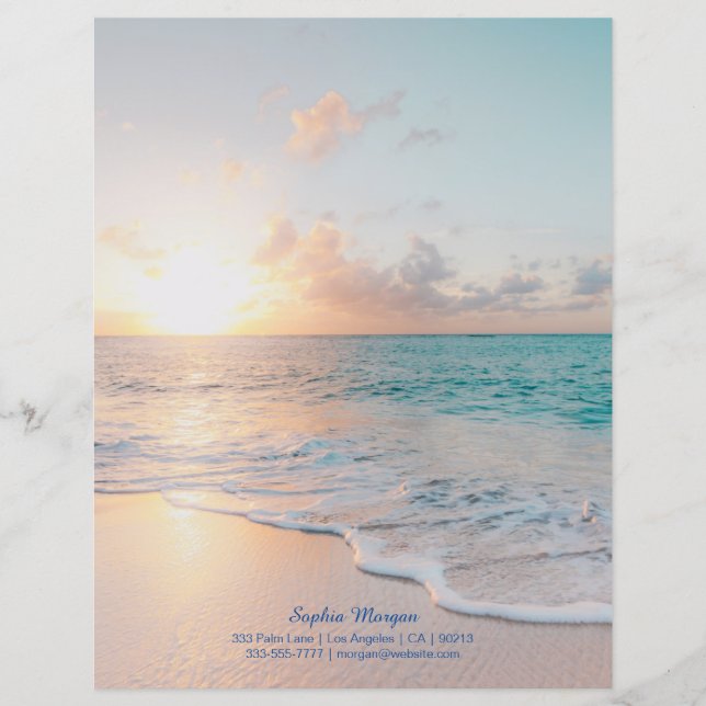 Lámina Sunset Beach, información de nombre y contacto en  (Anverso)