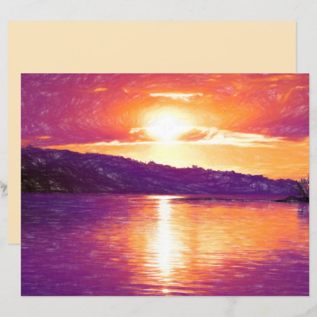 Lámina Sunset Coastal Beach Naranja Purple Decoupage (Anverso / Reverso)