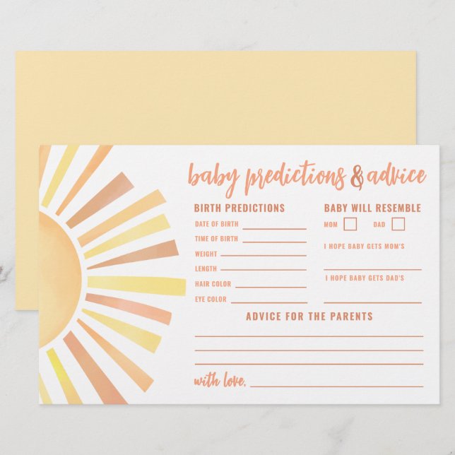 Lámina Sunshine Advice Predictions Card Sun Baby Shower (Anverso / Reverso)