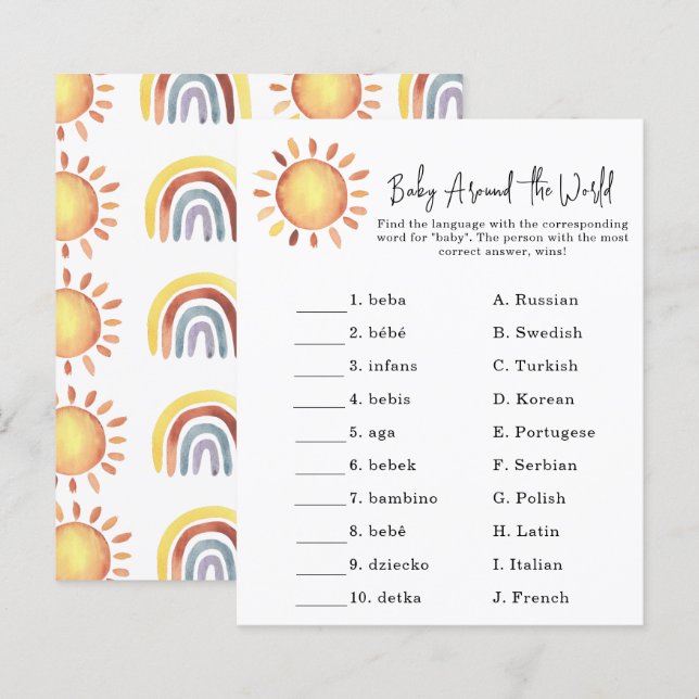 Lámina Sunshine - Baby around the world game (Anverso / Reverso)