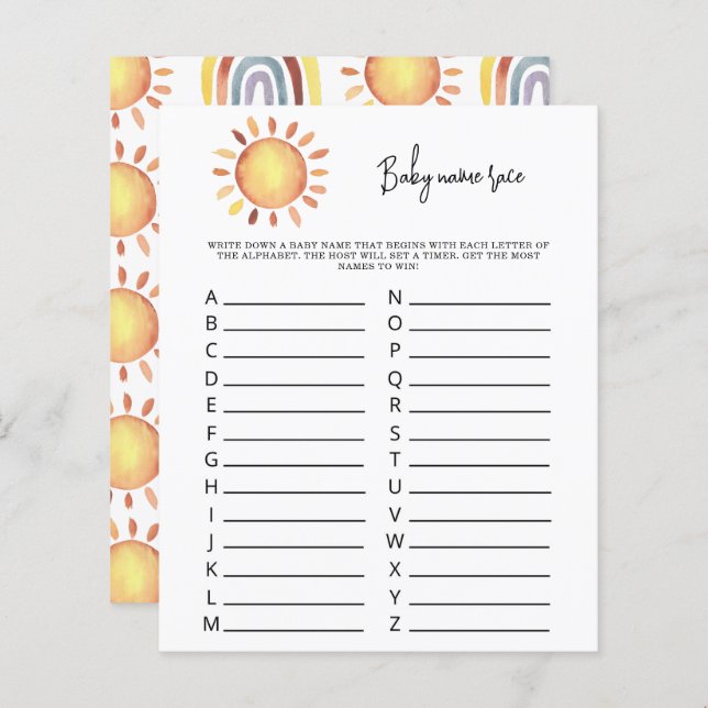 Lámina Sunshine Baby Race (Anverso / Reverso)