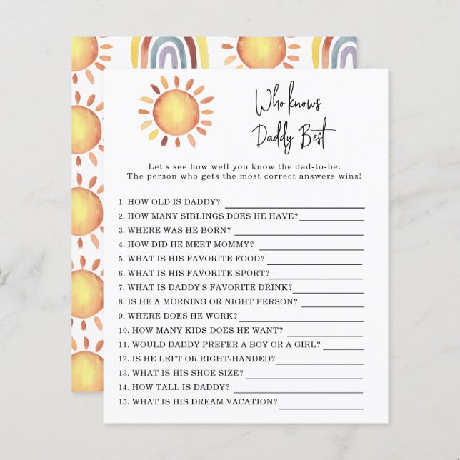 Lámina Sunshine Game Quién conoce mejor a DADDY (Anverso / Reverso)