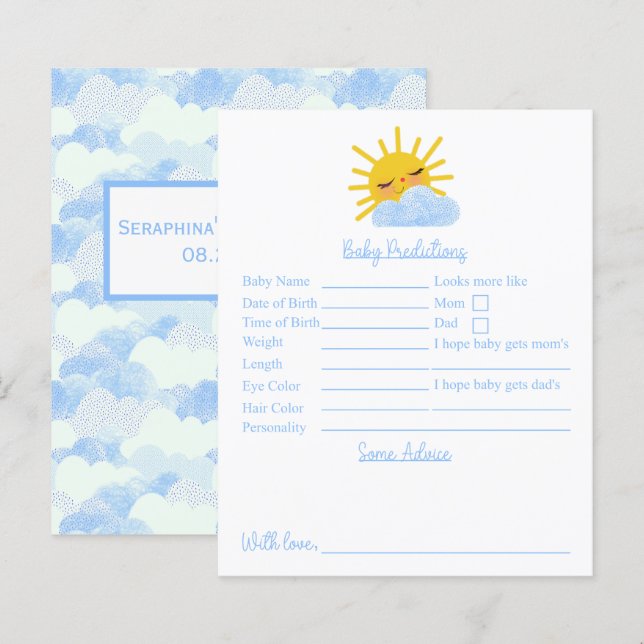 Lámina Sunshine Nubes Predicciones Y Consejos De Baby Sho (Anverso / Reverso)