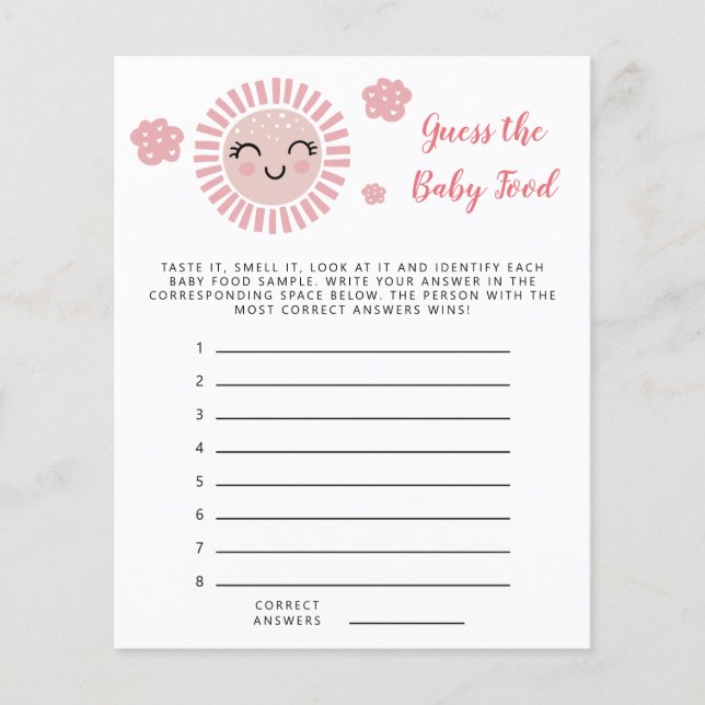 Lámina Sunshine rosado Adivinar El Juego De La Ducha De A (Anverso)