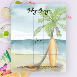 Lámina Surf beach baby ducha - Juego de bingo para bebés