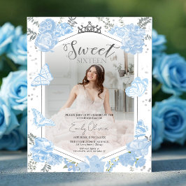 Lámina Sweet 16 Budget Photo Invitation Blue Butterfly