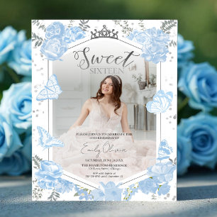 Lámina Sweet 16 Budget Photo Invitation Blue Butterfly