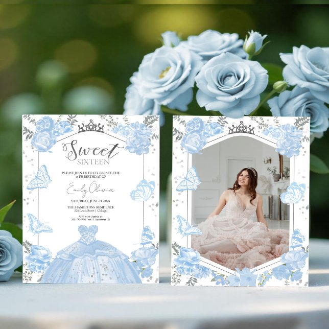 Lámina Sweet 16 Budget Photo Invitation Blue Butterfly (Subido por el creador)