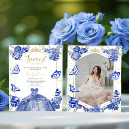 Lámina Sweet 16 Budget Photo Invitation Blue Butterfly