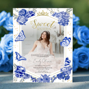 Lámina Sweet 16 Budget Photo Invitation Blue Butterfly
