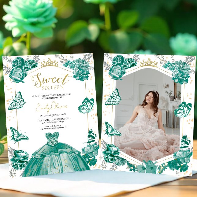 Lámina Sweet 16 Budget Photo Invitation Green Butterfly (Subido por el creador)