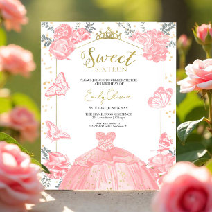 Lámina Sweet 16 Budget Photo Invitation Pink Butterfly