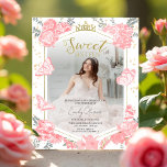 Lámina Sweet 16 Budget Photo Invitation Pink Butterfly<br><div class="desc">¡Celebra tu dulce 16 de la manera más encantadora! Nuestras invitaciones color agua rosa floral, adornadas con delicadas mariposas, marcan el tono para una celebración caprichosa. ¡Complementarlos con nuestro espectacular confeti para un pop alegre! Transforme a su fiesta en un florecimiento eufórico y cree recuerdos tan coloridos como nuestras invitaciones....</div>