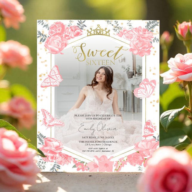 Lámina Sweet 16 Budget Photo Invitation Pink Butterfly (Subido por el creador)
