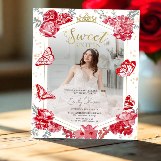 Lámina Sweet 16 Budget Photo Invitation Red Butterfly (Subido por el creador)