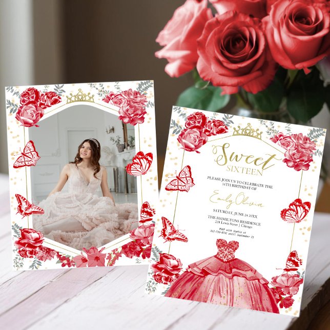 Lámina Sweet 16 Budget Photo Invitation Red Butterfly (Subido por el creador)