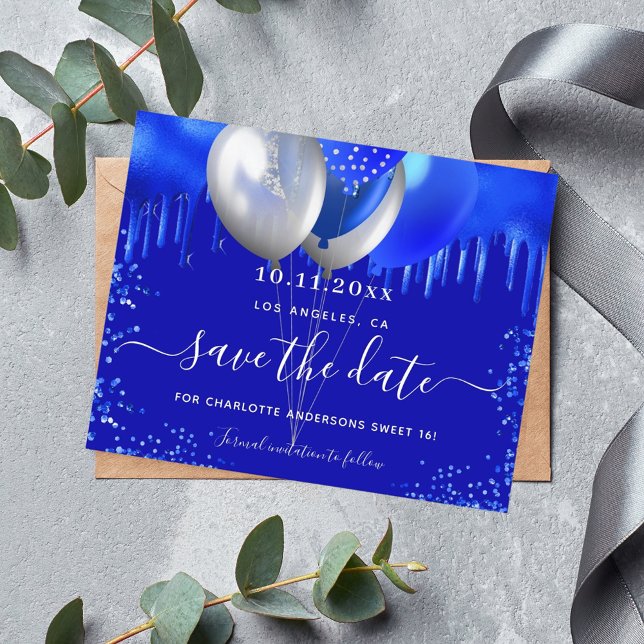 Lámina Sweet 16 gotitas reales azules ahorran la fecha (Subido por el creador)