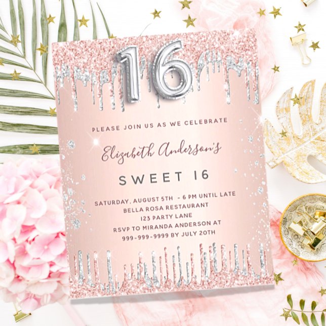 Lámina Sweet 16 invitación de plata de oro rosa (Subido por el creador)