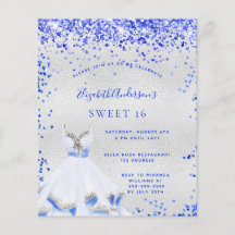 Sweet 16 invitación real de plata azul