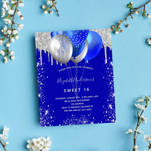 Lámina Sweet 16 invitación real de plata azul (Subido por el creador)