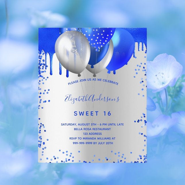 Lámina Sweet 16 invitación real de plata azul (Subido por el creador)