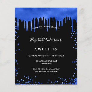 Lámina Sweet 16 negro invitación azul real